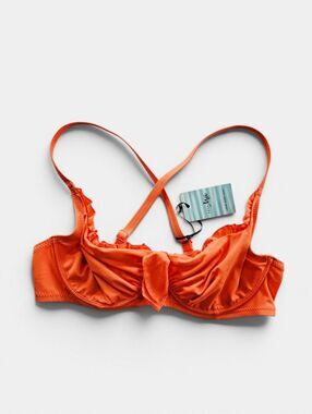 NWT Pour Moi Getaway Ruffle Convertible Underwired Bikini Top In Coral Pink 36DD